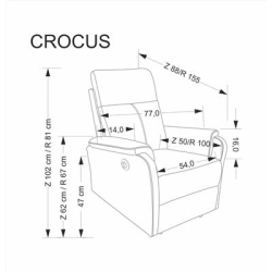 CROCUS fotel wypoczynkowy z funkcją elektrycznego rozkładania, popielaty (1p=1szt)-24062